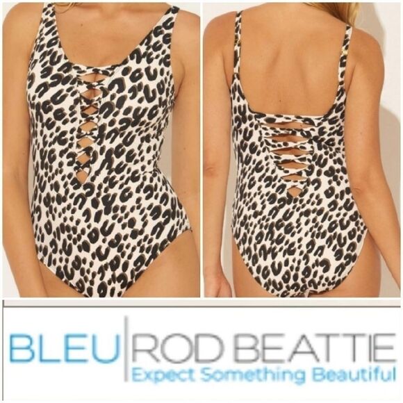 New with tags Bleu Rod Beattie Animal Print Lace Down Twist Front One-Piece Swim - Picture 4 of 15